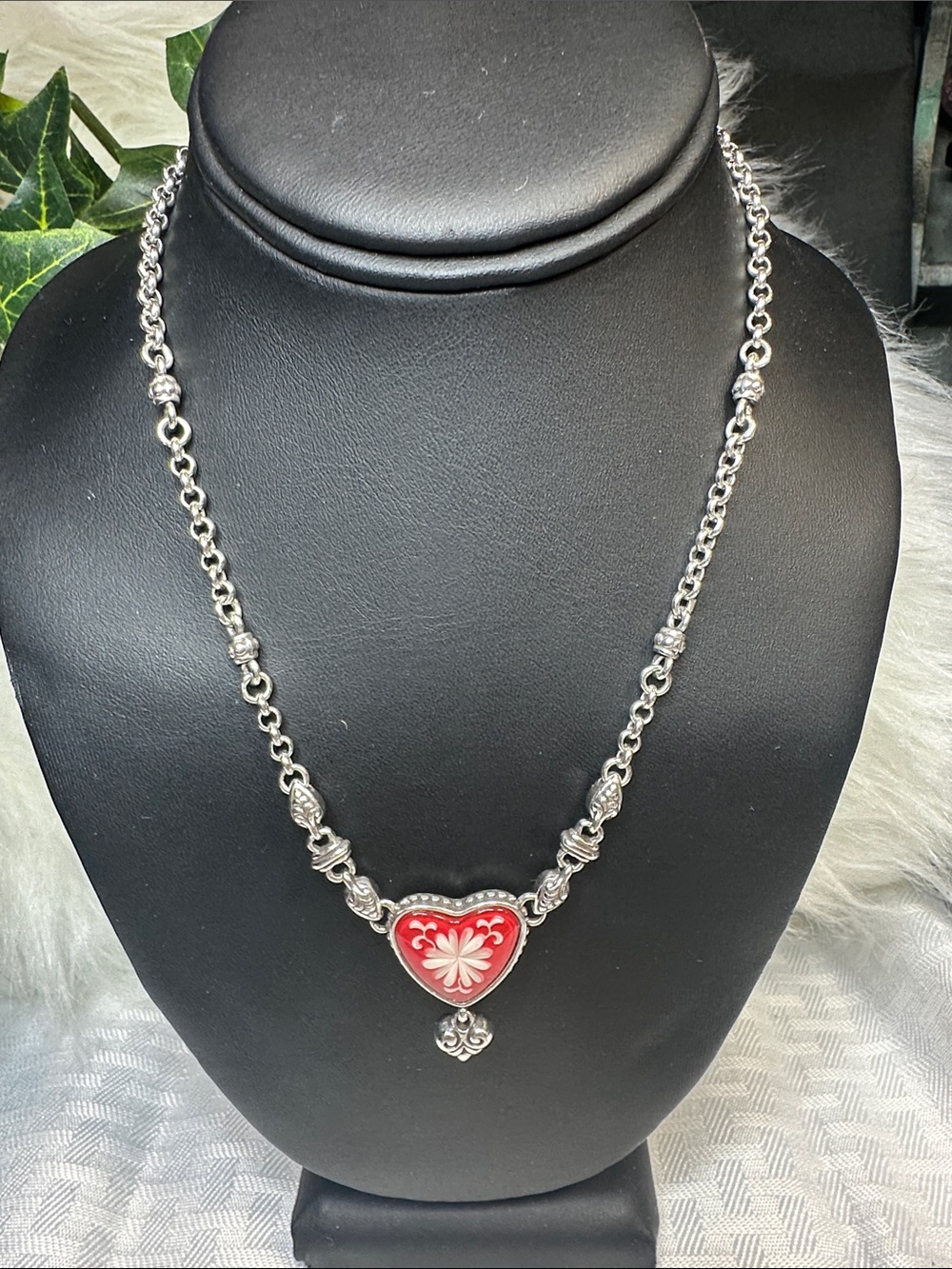 Brighton Silver Necklace with Red Heart Pendant